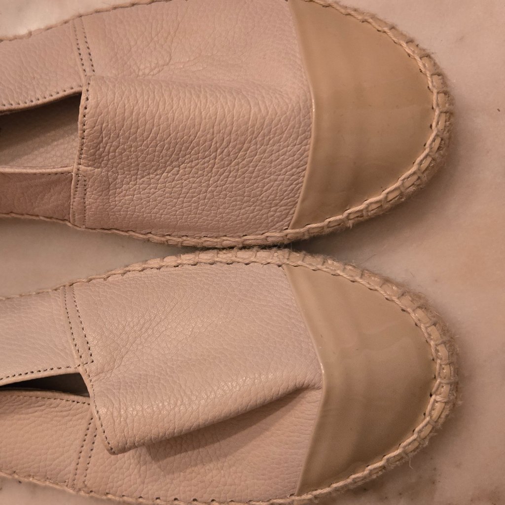 Patricia Green Beige Leather Espadrilles New Condition In Box With Shoe Tree